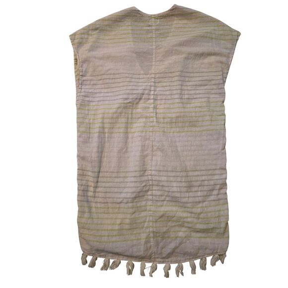 Y2K Old Navy Dress Swim Cover M Linen Hippie Baby Doll Fringe Coastal Beachy - Picture 2 of 8